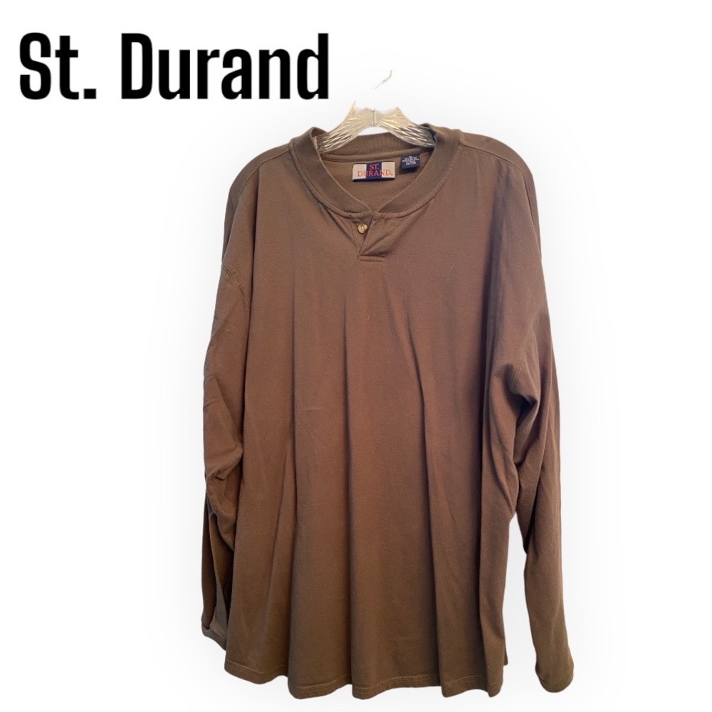 St. Durand Brown Cotton Long Sleeve Henley XL